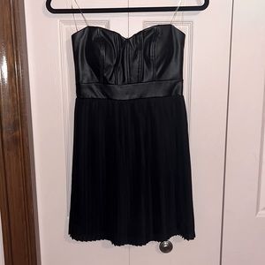 Black Faux Leather Bustier Style Top with Accordion Mini Skirt. Size 3 strapless